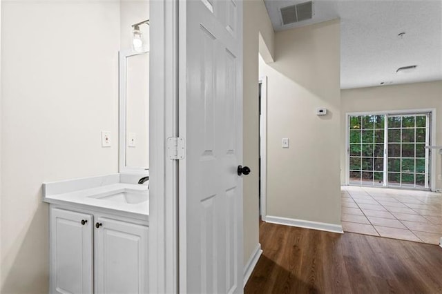 bathroom featuring hardwood / wood-style floors and vanity