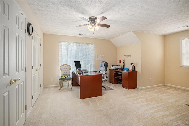 1644 Beaver Creek Ln, Snellville, GA 30078 - office area with ceiling fan, baseboards, carpet flooring, and a textured ceiling