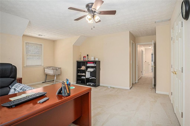 1644 Beaver Creek Ln, Snellville, GA 30078 - office space featuring a textured ceiling, ceiling fan, light carpet, and baseboards