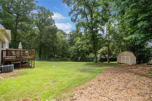2941 Foothill Trl, Marietta, GA 30066 - view of yard with a storage shed, a wooden deck, and view of wooded area