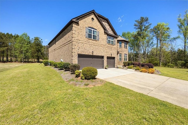 exterior space with a front lawn and a garage