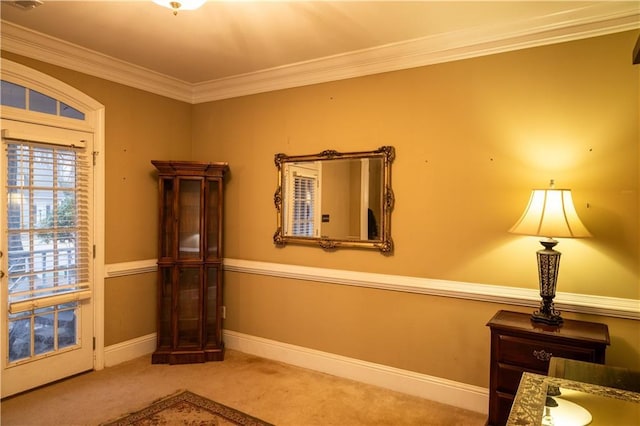 interior space with baseboards and crown molding