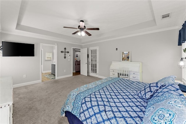 1338 Jefferson Station Rd, Jefferson, GA 30549 - bedroom featuring visible vents, baseboards, a raised ceiling, a ceiling fan, and carpet