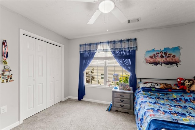 1338 Jefferson Station Rd, Jefferson, GA 30549 - carpeted bedroom with baseboards, ceiling fan, visible vents, and a closet