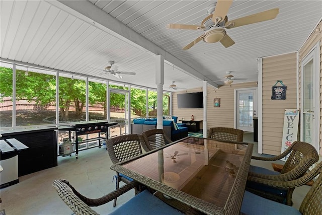 1338 Jefferson Station Rd, Jefferson, GA 30549 - sunroom featuring a ceiling fan, outdoor dining space, and an outdoor living space