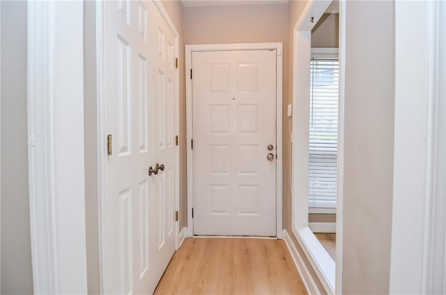 entryway with light wood-style floors