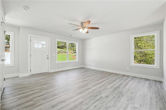 6075 Quail Mountain Trl, Gainesville, GA 30506 - entryway featuring ceiling fan, light wood-type flooring, and baseboards