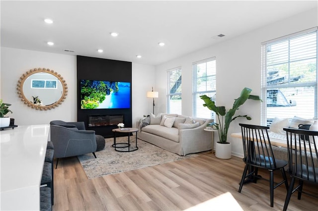 living room with light wood-type flooring