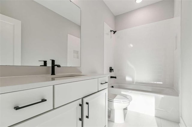 full bathroom featuring tile patterned flooring, toilet, vanity, and shower / bathing tub combination