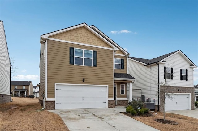 view of front of house featuring brick siding, driveway, and an attached garage