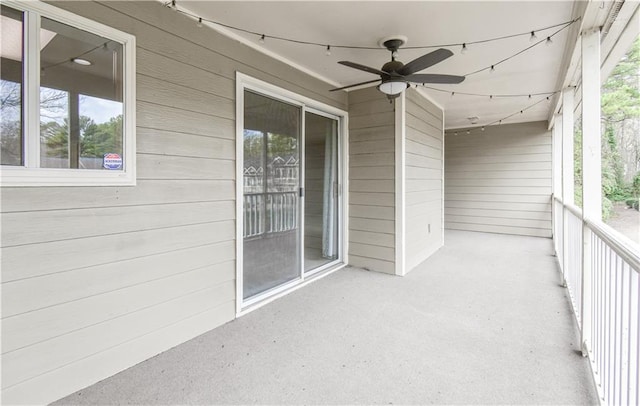 balcony with ceiling fan