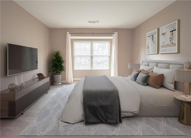 bedroom featuring visible vents and carpet flooring