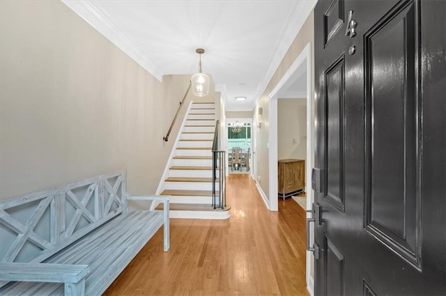 4 Mount Vernon Cir, Atlanta, GA 30338 - foyer entrance featuring light wood-style floors, stairway, crown molding, and baseboards