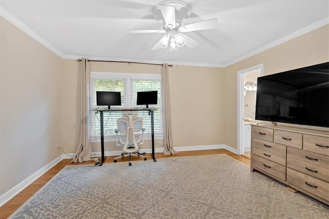 4 Mount Vernon Cir, Atlanta, GA 30338 - bedroom with wood finished floors, ornamental molding, baseboards, and a ceiling fan