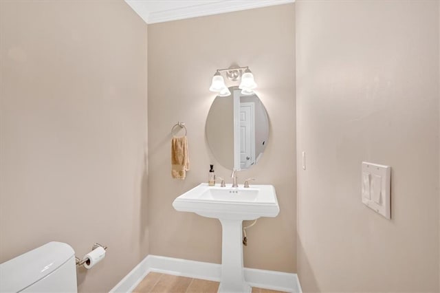 4 Mount Vernon Cir, Atlanta, GA 30338 - half bathroom featuring baseboards, toilet, and crown molding