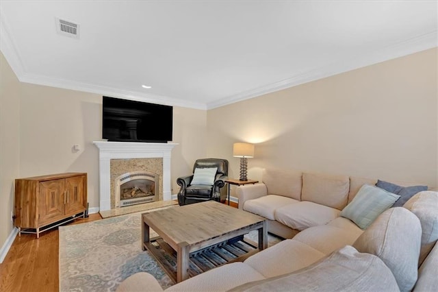 4 Mount Vernon Cir, Atlanta, GA 30338 - living area featuring ornamental molding, a high end fireplace, baseboards, wood finished floors, and recessed lighting