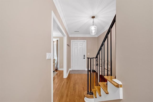 4 Mount Vernon Cir, Atlanta, GA 30338 - entryway featuring ornamental molding, light wood-style flooring, stairway, and baseboards