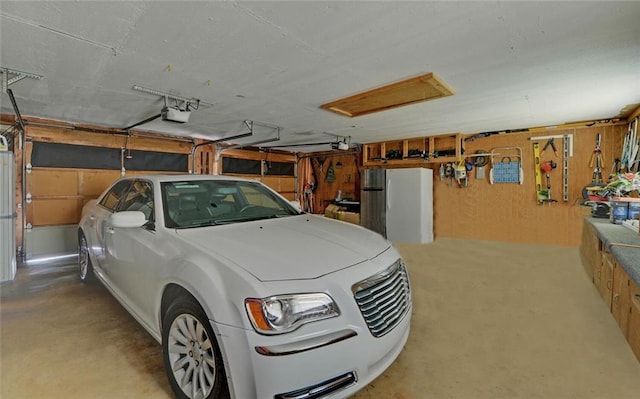 garage with a garage door opener