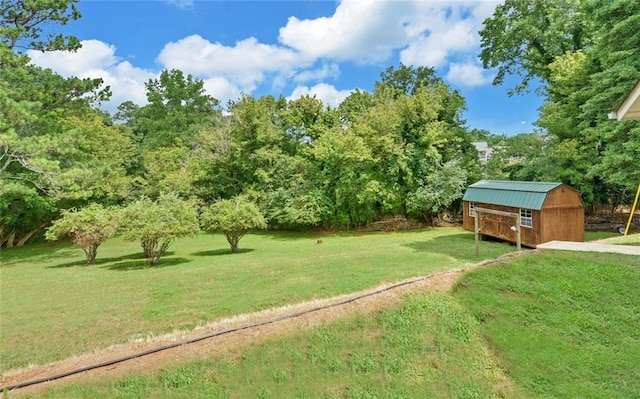 view of yard featuring a storage unit and an outbuilding