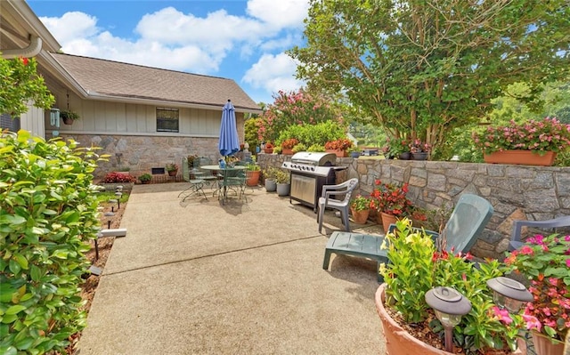 view of patio / terrace with outdoor dining space and grilling area