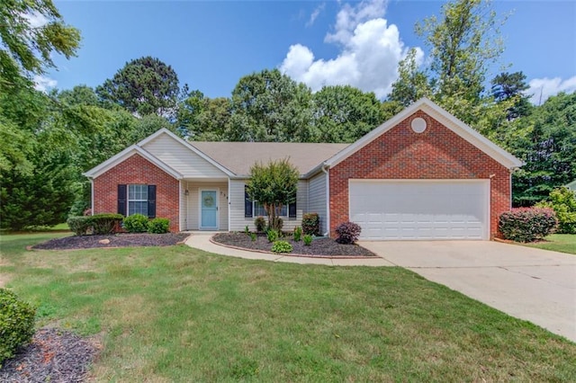 738 Baskins Cir, Winder, GA 30680 - ranch-style home featuring brick siding, concrete driveway, an attached garage, and a front lawn