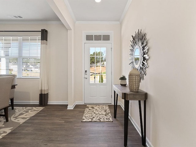 366 Lost Creek Blvd, Dallas, GA 30132 - foyer entrance featuring dark wood-style floors, baseboards, and crown molding