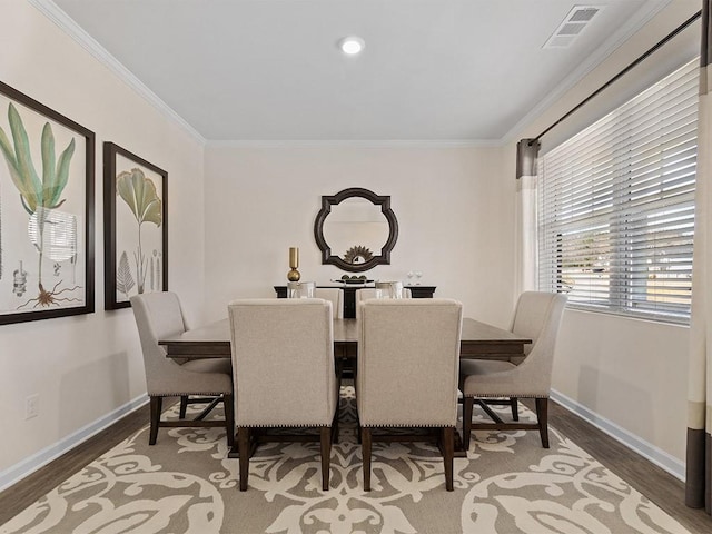 366 Lost Creek Blvd, Dallas, GA 30132 - dining space with ornamental molding, baseboards, wood finished floors, and recessed lighting