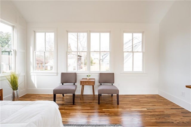 bedroom with multiple windows and wood-type flooring