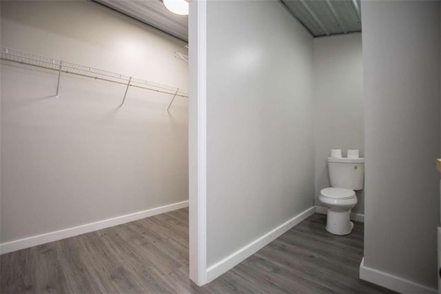 2125 Mccollum Church Rd, Lineville, AL 36266 - bathroom featuring toilet, wood finished floors, baseboards, and a spacious closet
