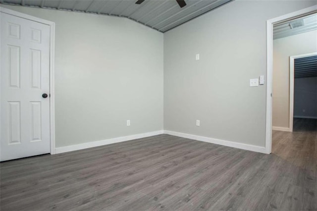 2125 Mccollum Church Rd, Lineville, AL 36266 - unfurnished room with wood finished floors, ceiling fan, baseboards, and lofted ceiling