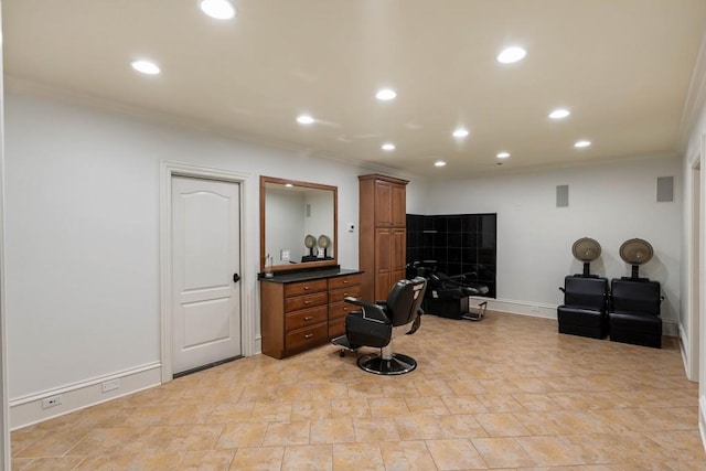 interior space with ornamental molding