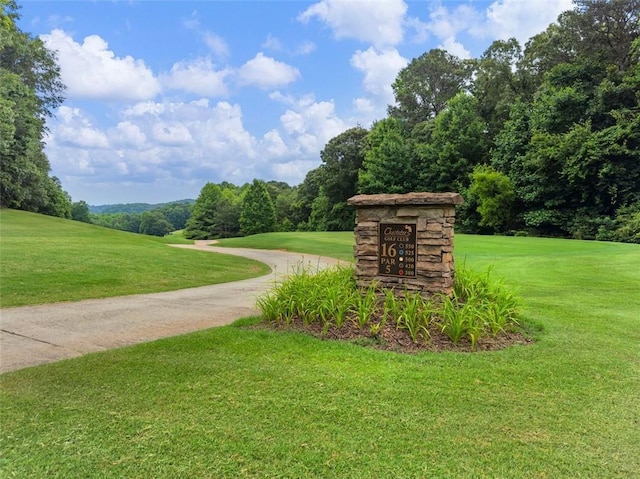 view of property's community with a lawn