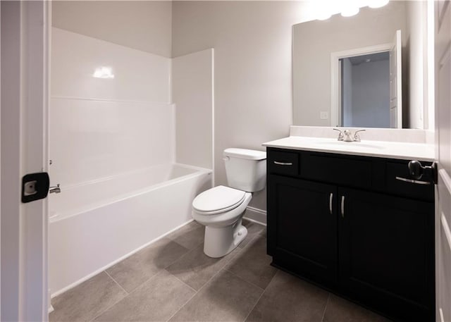 full bathroom with tile patterned floors, vanity, toilet, and shower / washtub combination