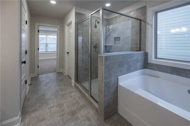 bathroom with plus walk in shower