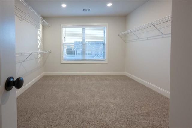 walk in closet with carpet