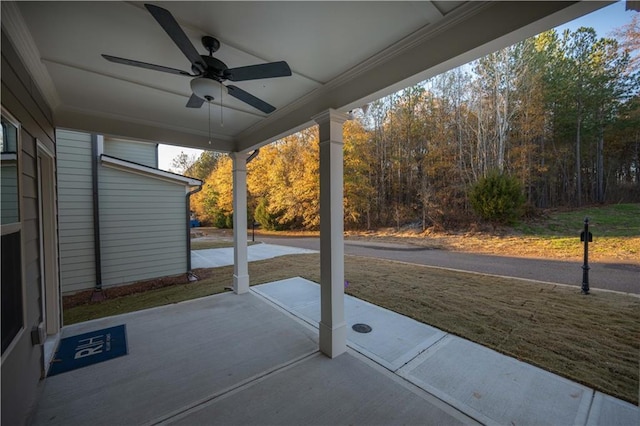 view of patio / terrace featuring ceiling fan