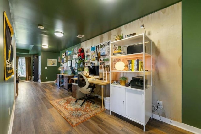 124 Nichols Branch Ln, Clayton, GA 30525 - office with wood finished floors, baseboards, and built in desk