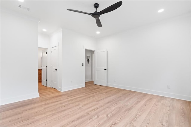 102-A S Cay Dr, Milledgeville, GA 31061 - empty room with a ceiling fan, light wood finished floors, baseboards, recessed lighting, and crown molding