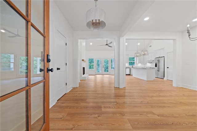 102-A S Cay Dr, Milledgeville, GA 31061 - entryway featuring light wood-style flooring, recessed lighting, a chandelier, and a ceiling fan