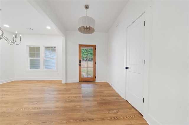 102-A S Cay Dr, Milledgeville, GA 31061 - entryway featuring a chandelier, light wood-style flooring, recessed lighting, and baseboards