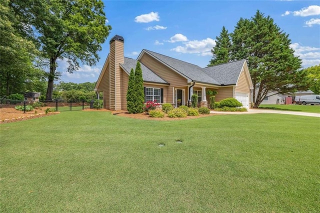 42 Hummingbird Ct, Jefferson, GA 30549 - view of front of house with concrete driveway, an attached garage, a chimney, and a shingled roof