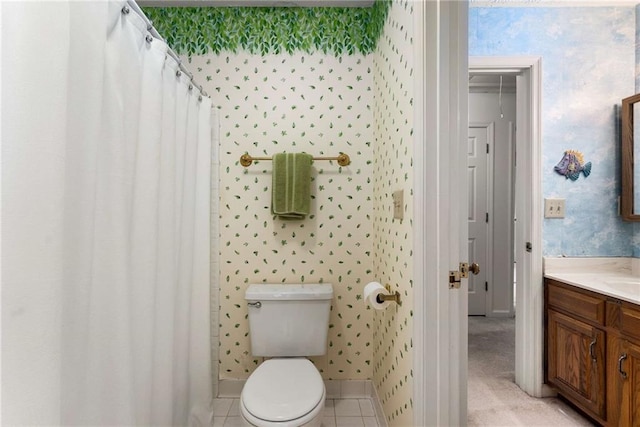 1950 Wenlok Trl NE, Marietta, GA 30066 - full bathroom featuring wallpapered walls, vanity, tile patterned flooring, and a shower with curtain