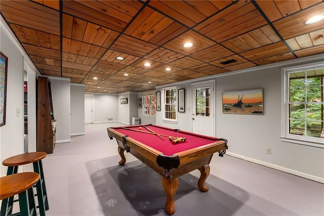 1950 Wenlok Trl NE, Marietta, GA 30066 - recreation room with wood ceiling, billiards table, and recessed lighting