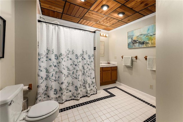 1950 Wenlok Trl NE, Marietta, GA 30066 - bathroom with wood ceiling, vanity, tile patterned flooring, and a shower with shower curtain