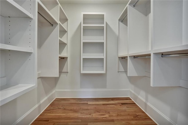 walk in closet with wood-type flooring