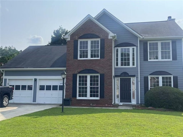 2994 Abbotts Oak Way, Duluth, GA 30097 - view of front facade featuring an attached garage, concrete driveway, brick siding, and a front lawn