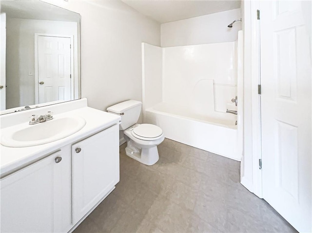 full bath with toilet, bathing tub / shower combination, and vanity