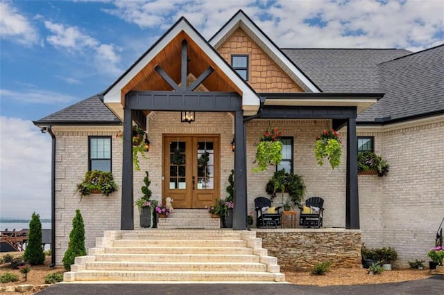 view of front of house featuring french doors and a porch