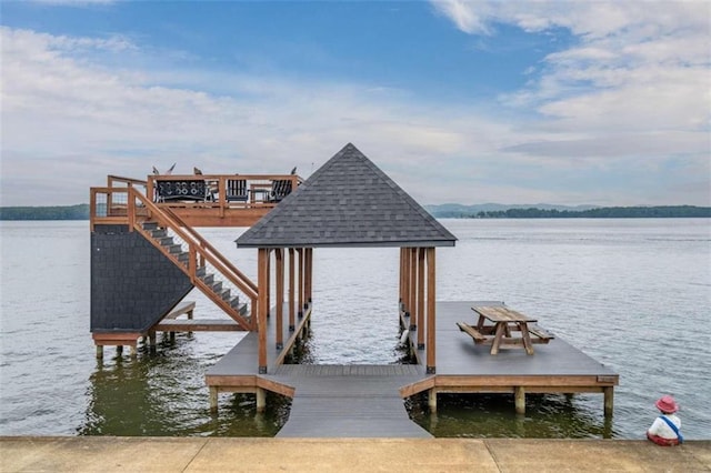 view of dock with a water view