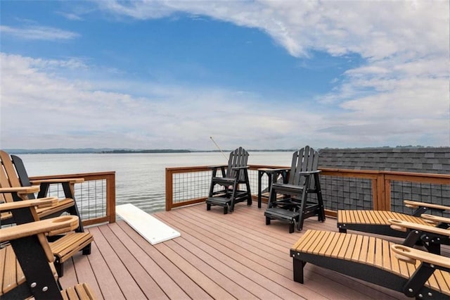 dock area featuring a deck with water view